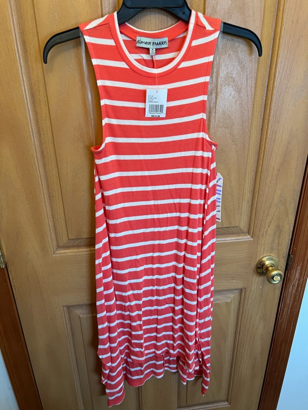 NWT Almost Famous Coral/White Striped Dress Size M
